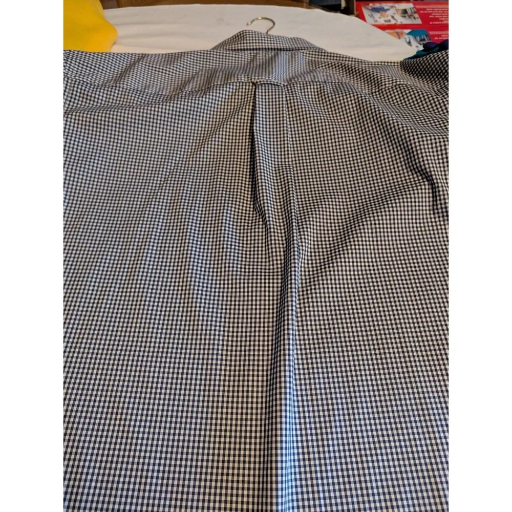 IZOD Mens 3XL Blue White Micro Check Long Sleeve Button Down Dress Shirt Logo